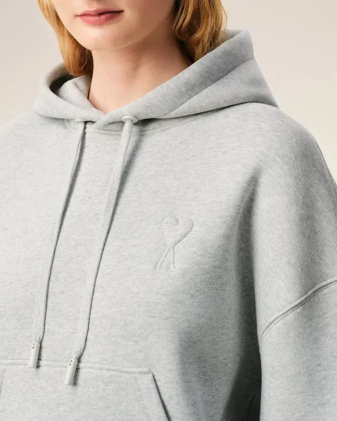 Grey Cotton Embossed Ami De Coeur Hoodie Grey Cotton Embossed Ami De Coeur Hoodie