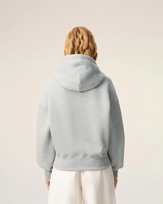 Grey Cotton Embossed Ami De Coeur Hoodie Grey Cotton Embossed Ami De Coeur Hoodie