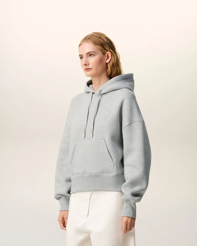 Grey Cotton Embossed Ami De Coeur Hoodie Grey Cotton Embossed Ami De Coeur Hoodie