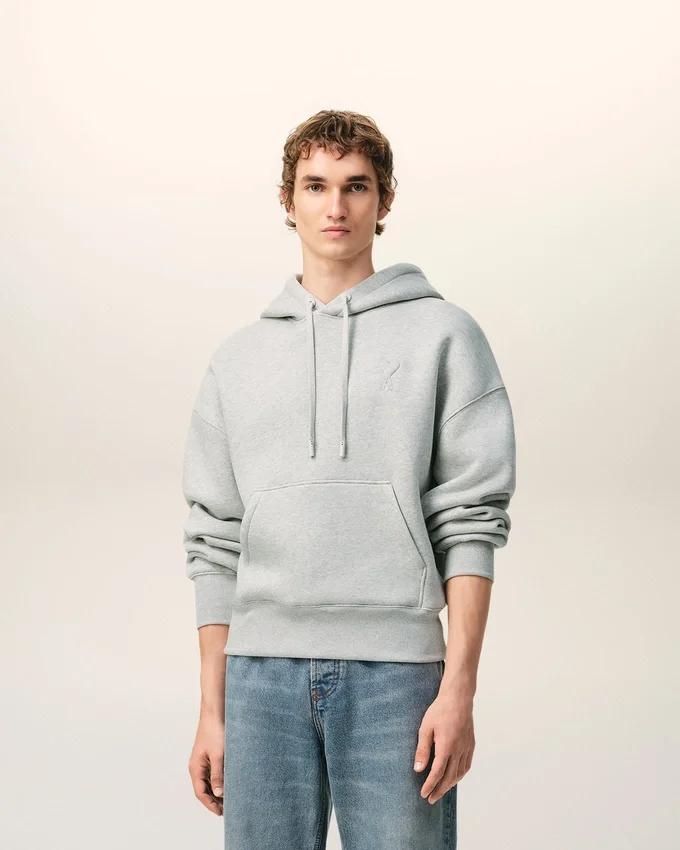 Grey Cotton Embossed Ami De Coeur Hoodie Grey Cotton Embossed Ami De Coeur Hoodie
