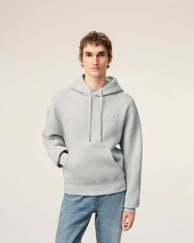 Grey Cotton Embossed Ami De Coeur Hoodie Grey Cotton Embossed Ami De Coeur Hoodie