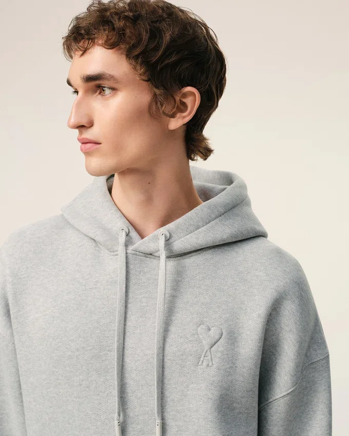 Grey Cotton Embossed Ami De Coeur Hoodie Grey Cotton Embossed Ami De Coeur Hoodie