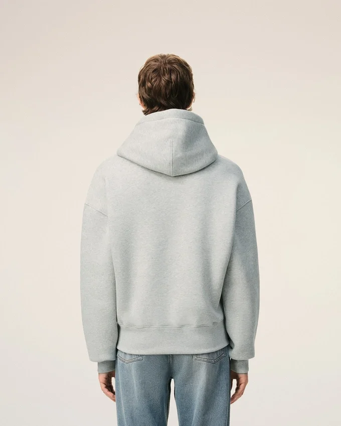 Grey Cotton Embossed Ami De Coeur Hoodie Grey Cotton Embossed Ami De Coeur Hoodie
