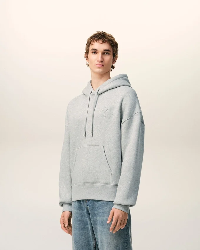 Grey Cotton Embossed Ami De Coeur Hoodie Grey Cotton Embossed Ami De Coeur Hoodie