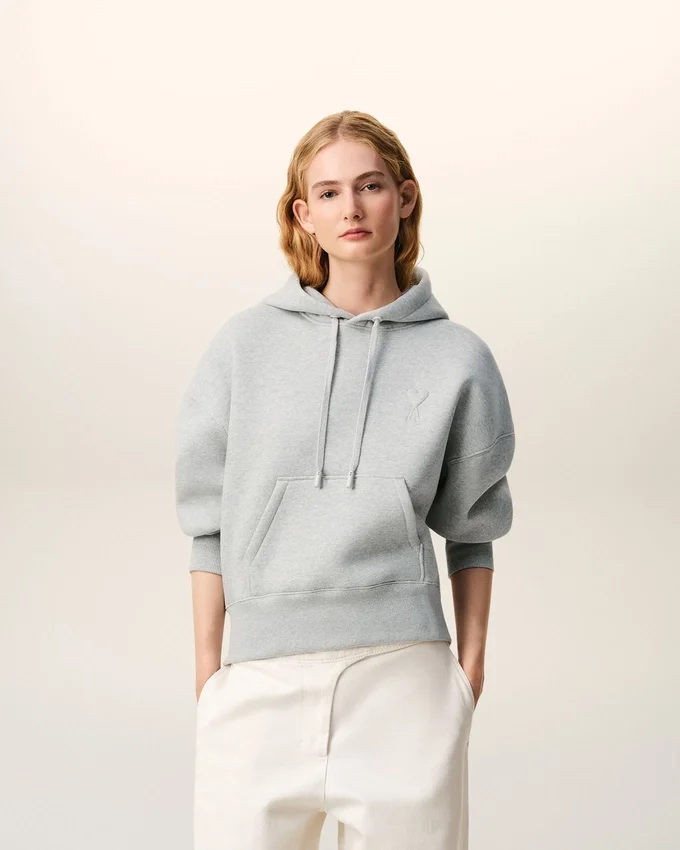 Grey Cotton Embossed Ami De Coeur Hoodie Grey Cotton Embossed Ami De Coeur Hoodie