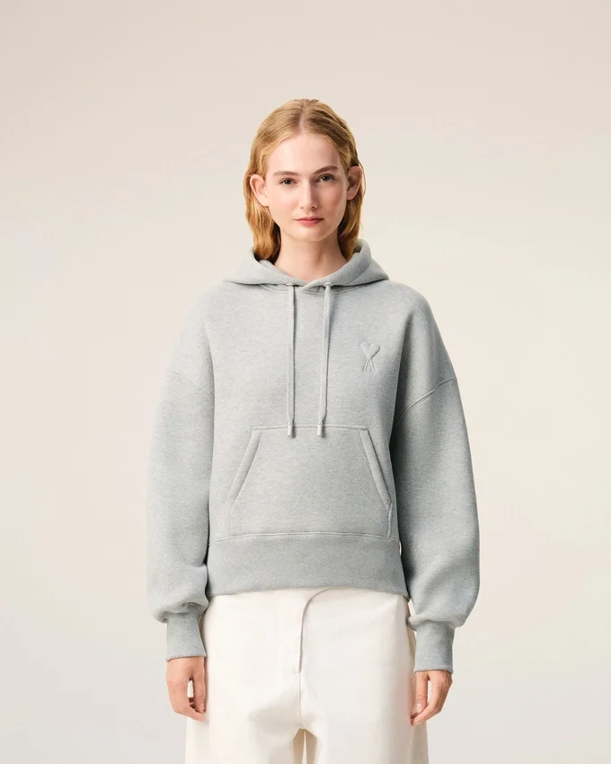 Grey Cotton Embossed Ami De Coeur Hoodie Grey Cotton Embossed Ami De Coeur Hoodie