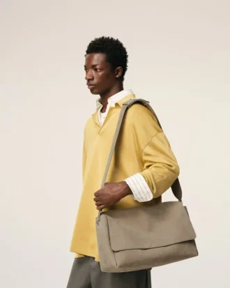 Grey Cow Leather Large Flap Carrousel Bag Grey Cow Leather Large Flap Carrousel Bag