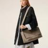 Grey Cow Leather Large Flap Carrousel Bag