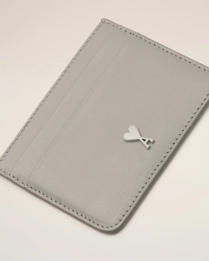 Grey Cowhide Leather Ami De Coeur Card Holder Grey Cowhide Leather Ami De Coeur Card Holder