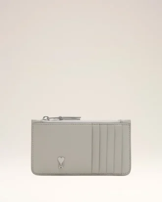Grey Cowhide Leather Ami De Coeur Zipped Card Holder