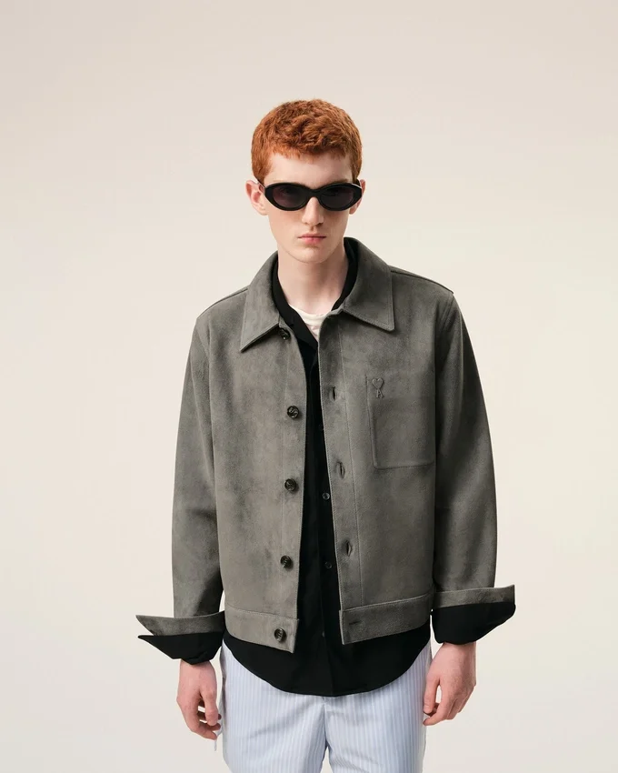 Grey Goat Leather Ami De Coeur Buttoned Jacket Grey Goat Leather Ami De Coeur Buttoned Jacket
