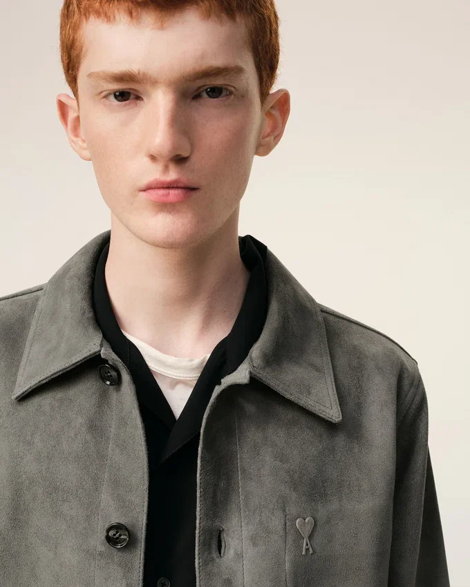 Grey Goat Leather Ami De Coeur Buttoned Jacket Grey Goat Leather Ami De Coeur Buttoned Jacket