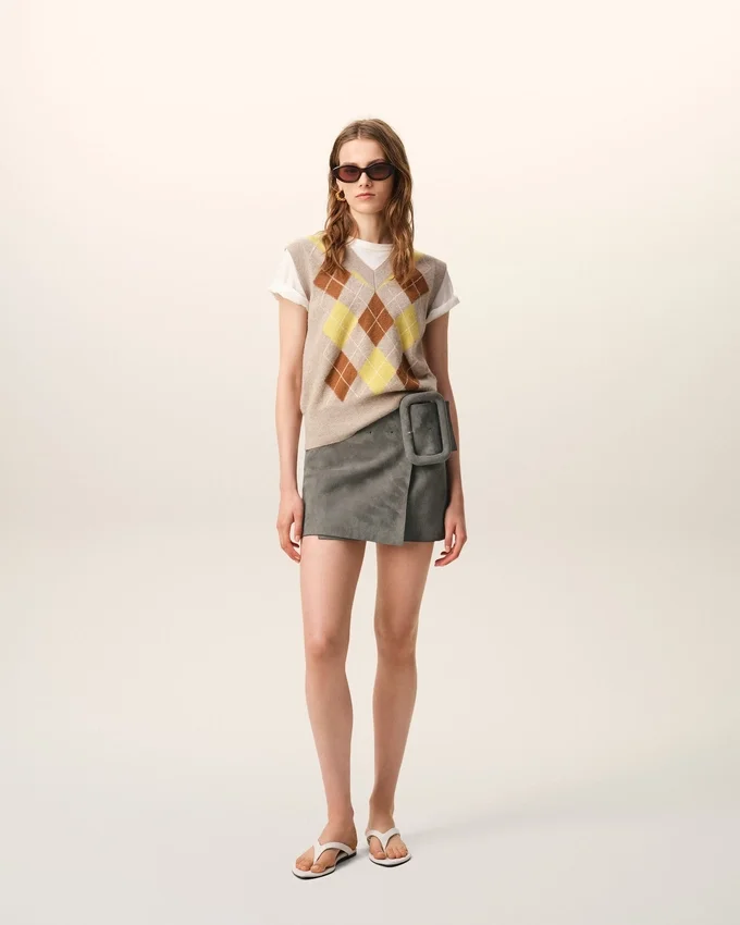 Grey Goat Leather Big Buckle Belted Mini Skirt Grey Goat Leather Big Buckle Belted Mini Skirt