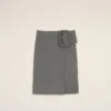Grey New Wool Big Buckle Belted Midi Skirt Grey New Wool Big Buckle Belted Midi Skirt