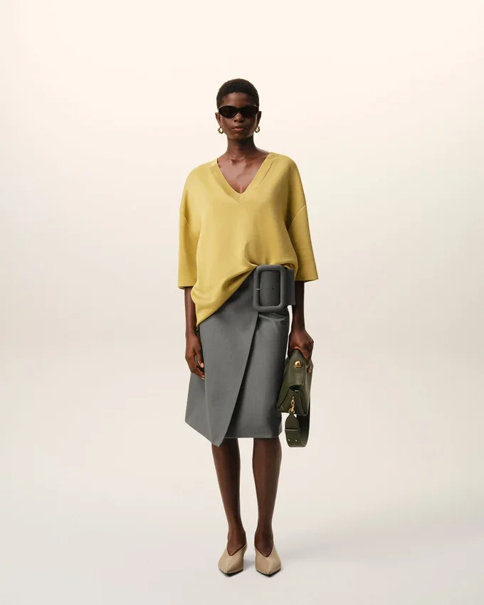 Grey New Wool Big Buckle Belted Midi Skirt Grey New Wool Big Buckle Belted Midi Skirt