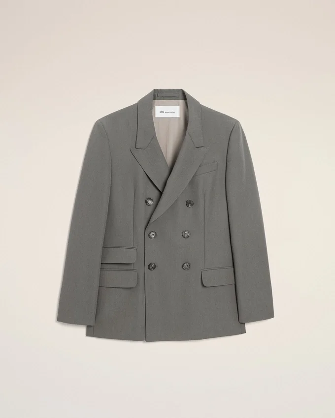 Grey New Wool Double Breasted Straight Jacket Grey New Wool Double Breasted Straight Jacket