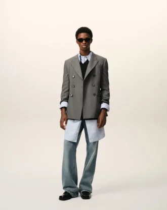 Grey New Wool Double Breasted Straight Jacket
