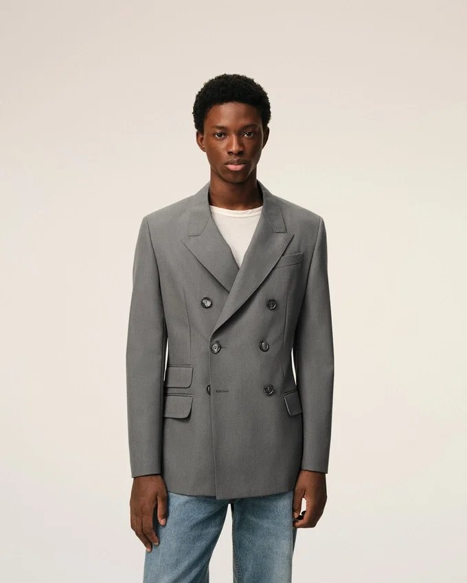 Grey New Wool Double Breasted Straight Jacket Grey New Wool Double Breasted Straight Jacket