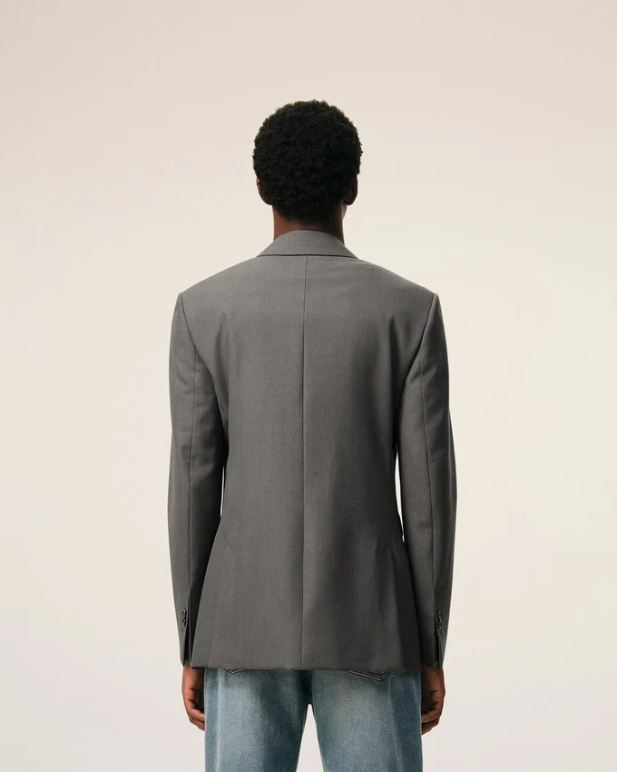 Grey New Wool Double Breasted Straight Jacket Grey New Wool Double Breasted Straight Jacket