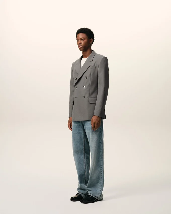 Grey New Wool Double Breasted Straight Jacket Grey New Wool Double Breasted Straight Jacket