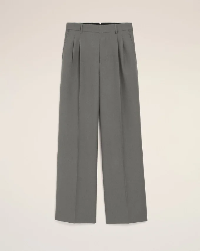 Grey New Wool Low Waist Wide Trousers Grey New Wool Low Waist Wide Trousers