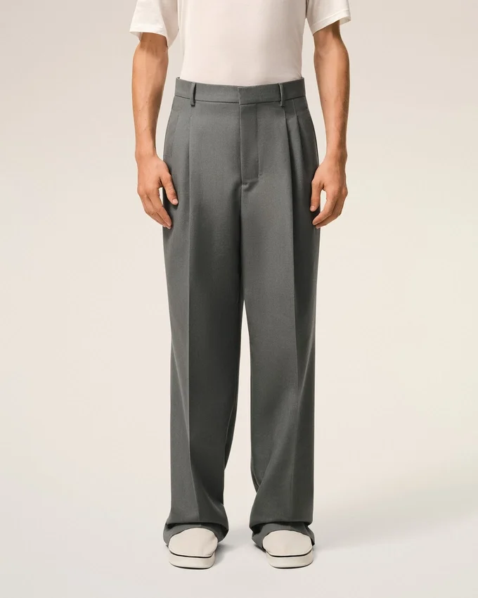 Grey New Wool Low Waist Wide Trousers Grey New Wool Low Waist Wide Trousers