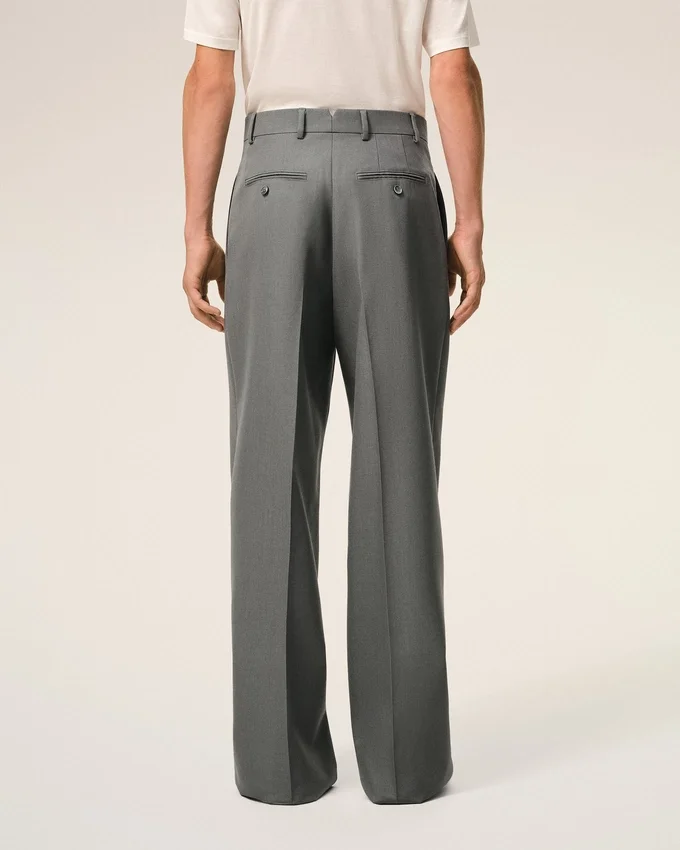 Grey New Wool Low Waist Wide Trousers Grey New Wool Low Waist Wide Trousers