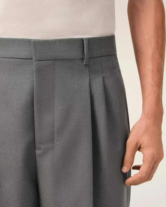 Grey New Wool Low Waist Wide Trousers Grey New Wool Low Waist Wide Trousers