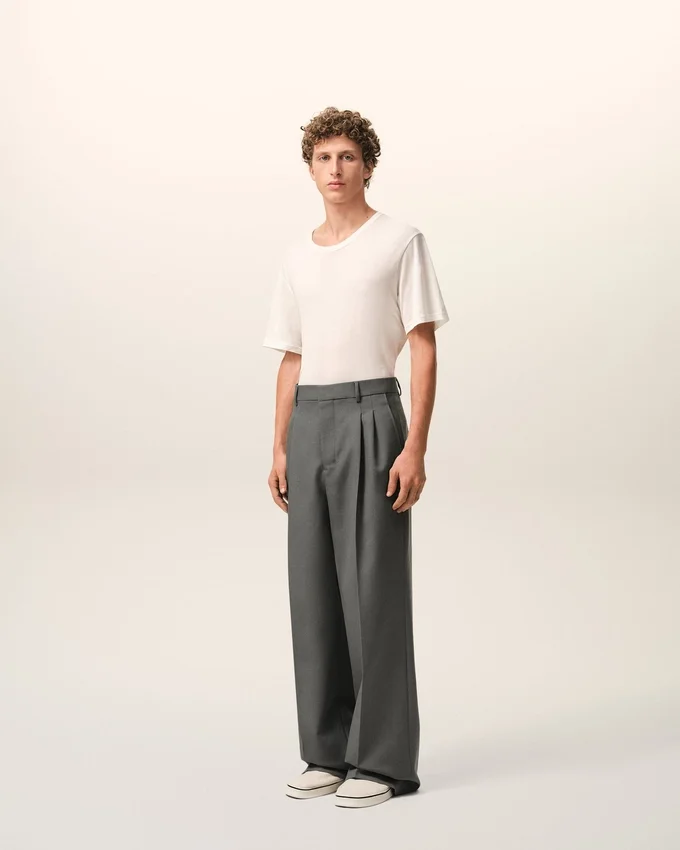 Grey New Wool Low Waist Wide Trousers Grey New Wool Low Waist Wide Trousers