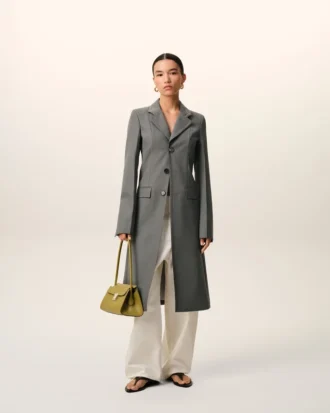 Grey New Wool Simple Breasted Fitted Coat