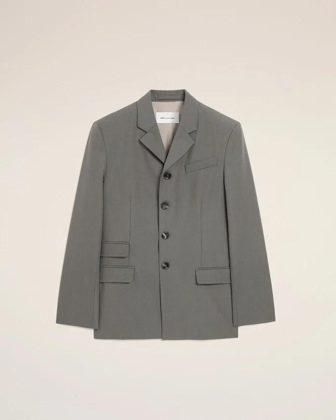 Grey New Wool Single Breasted Straight Jacket Grey New Wool Single Breasted Straight Jacket