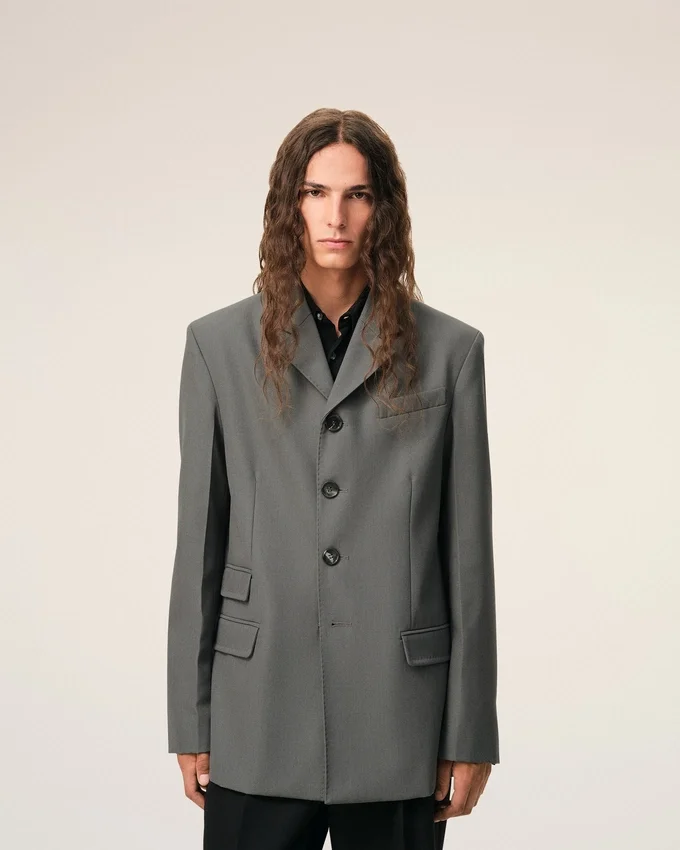 Grey New Wool Single Breasted Straight Jacket Grey New Wool Single Breasted Straight Jacket