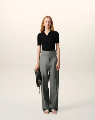 Grey New Wool Wrapped Belted Trousers