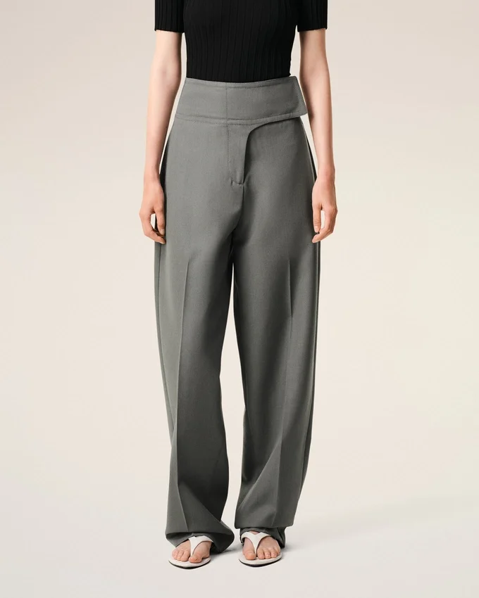 Grey New Wool Wrapped Belted Trousers Grey New Wool Wrapped Belted Trousers