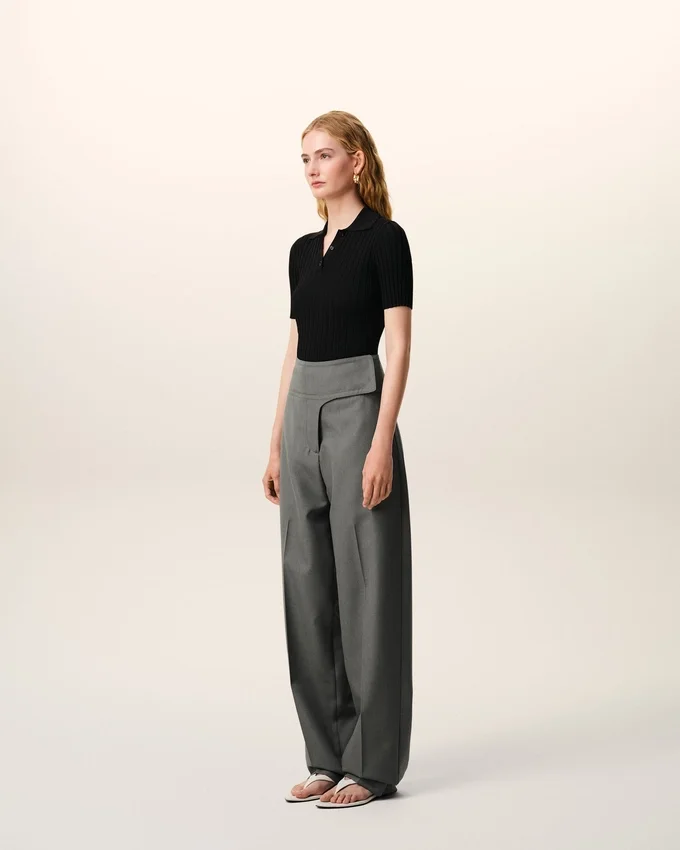 Grey New Wool Wrapped Belted Trousers Grey New Wool Wrapped Belted Trousers