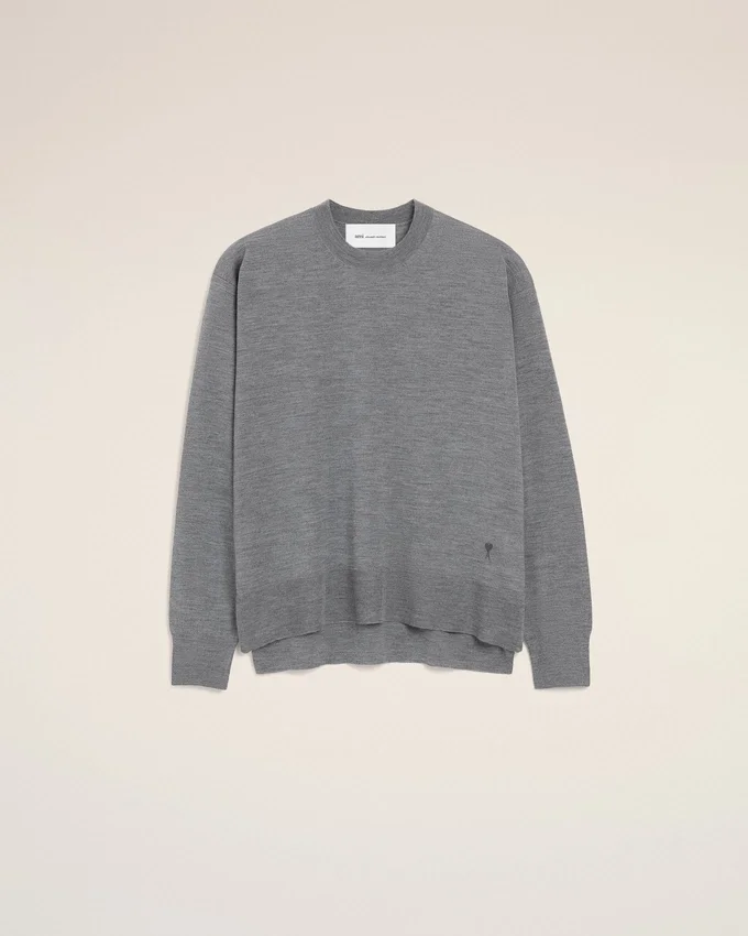 Grey Thin Wool Crewneck Ami De Coeur Sweater Grey Thin Wool Crewneck Ami De Coeur Sweater