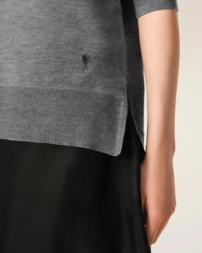 Grey Thin Wool Crewneck Ami De Coeur Sweater Grey Thin Wool Crewneck Ami De Coeur Sweater