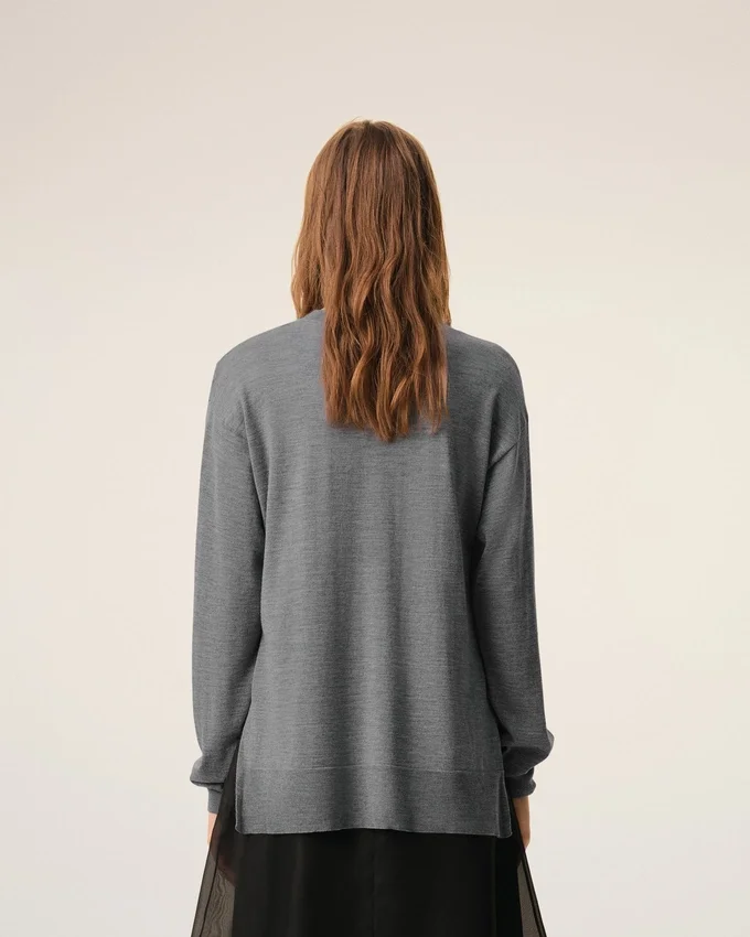 Grey Thin Wool Crewneck Ami De Coeur Sweater Grey Thin Wool Crewneck Ami De Coeur Sweater