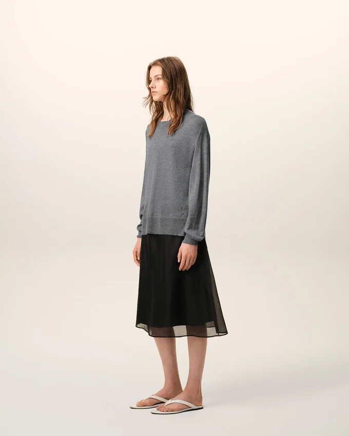 Grey Thin Wool Crewneck Ami De Coeur Sweater Grey Thin Wool Crewneck Ami De Coeur Sweater