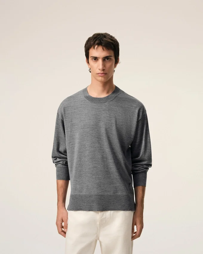 Grey Thin Wool Crewneck Ami De Coeur Sweater Grey Thin Wool Crewneck Ami De Coeur Sweater