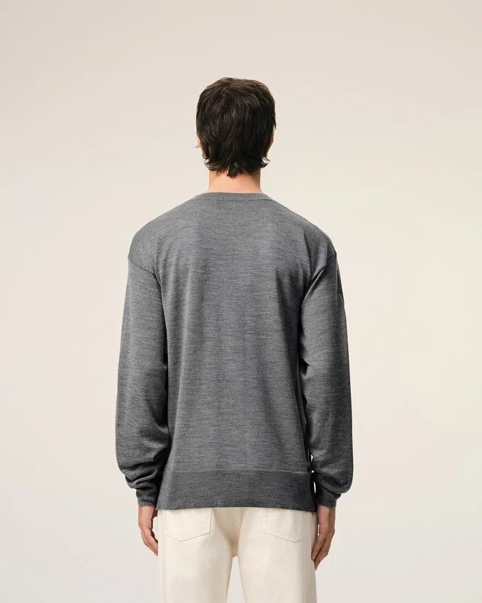 Grey Thin Wool Crewneck Ami De Coeur Sweater Grey Thin Wool Crewneck Ami De Coeur Sweater