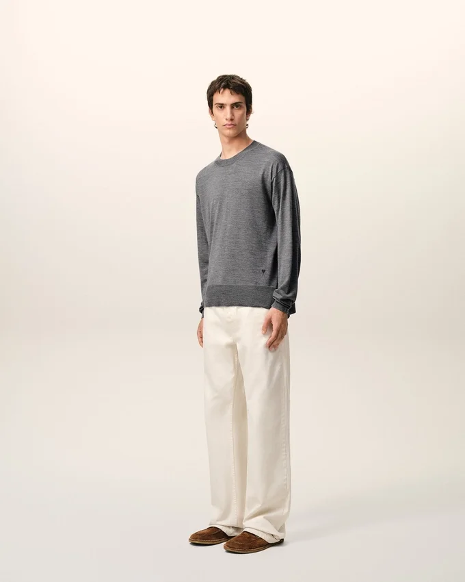 Grey Thin Wool Crewneck Ami De Coeur Sweater Grey Thin Wool Crewneck Ami De Coeur Sweater
