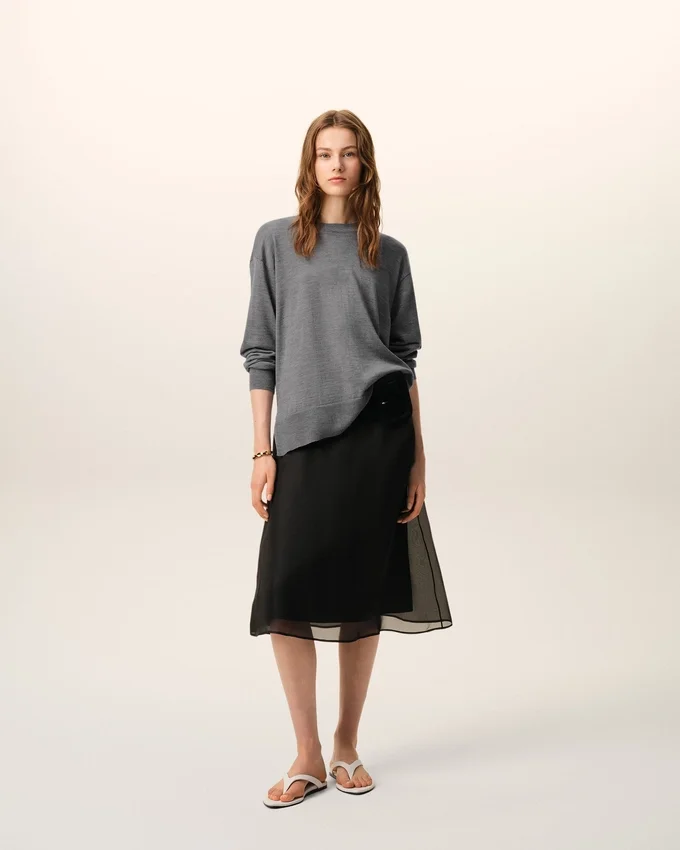 Grey Thin Wool Crewneck Ami De Coeur Sweater Grey Thin Wool Crewneck Ami De Coeur Sweater