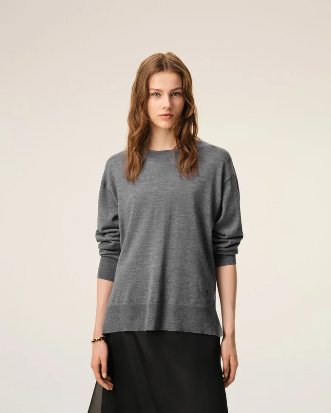 Grey Thin Wool Crewneck Ami De Coeur Sweater Grey Thin Wool Crewneck Ami De Coeur Sweater