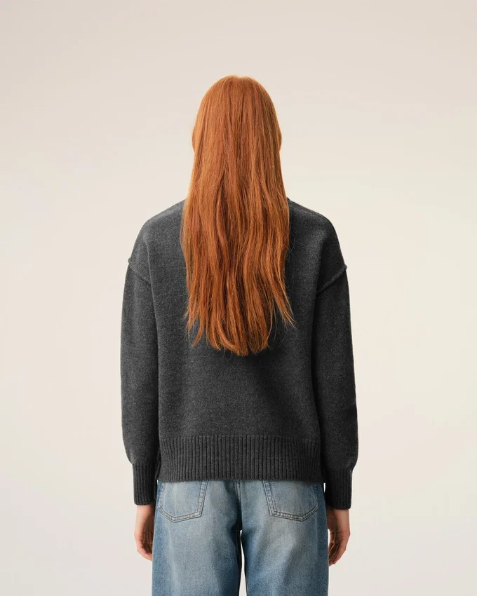Grey Wool Cardigan with Contrasted Ami De Coeur Grey Wool Cardigan with Contrasted Ami De Coeur