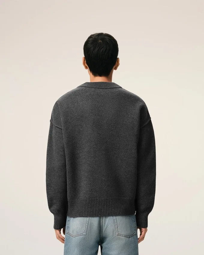 Grey Wool Cardigan with Contrasted Ami De Coeur Grey Wool Cardigan with Contrasted Ami De Coeur