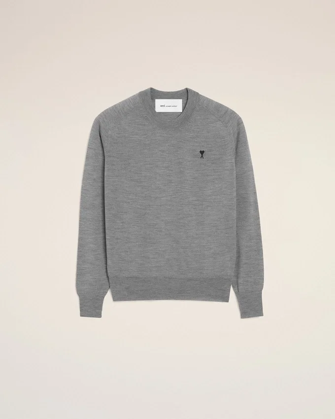 Grey Wool Crewneck Ami De Coeur Sweater Grey Wool Crewneck Ami De Coeur Sweater