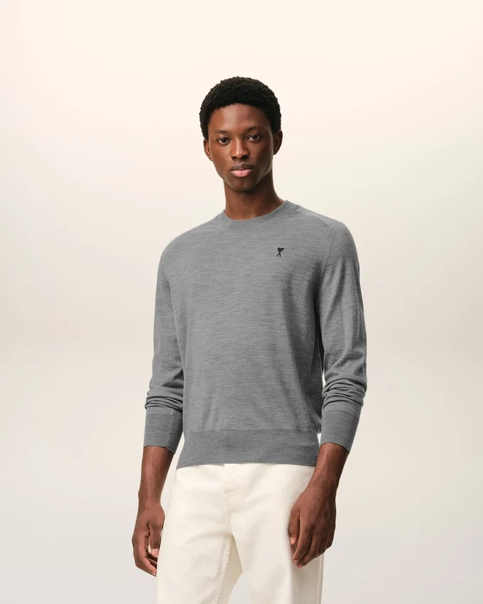 Grey Wool Crewneck Ami De Coeur Sweater Grey Wool Crewneck Ami De Coeur Sweater