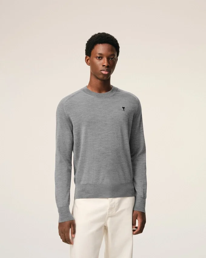 Grey Wool Crewneck Ami De Coeur Sweater Grey Wool Crewneck Ami De Coeur Sweater