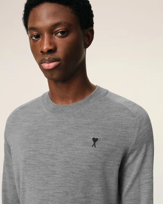 Grey Wool Crewneck Ami De Coeur Sweater Grey Wool Crewneck Ami De Coeur Sweater
